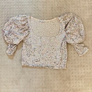 Zara Sequin Puff Sleeve Top - Multicolor